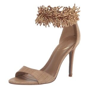 Sam Edelman Gillie Gladiator Sandal Shoes Womens Size 6.5 Tan Raffia Beaded